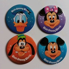 Vintage Walt Disney World 3" Character Pin Lot Of 4 Mickey Minnie Goofy Donald