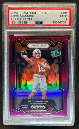 2024 Prizm Draft Picks Arch Manning Purple Rated Prospect #64/75 Longhorns PSA 9