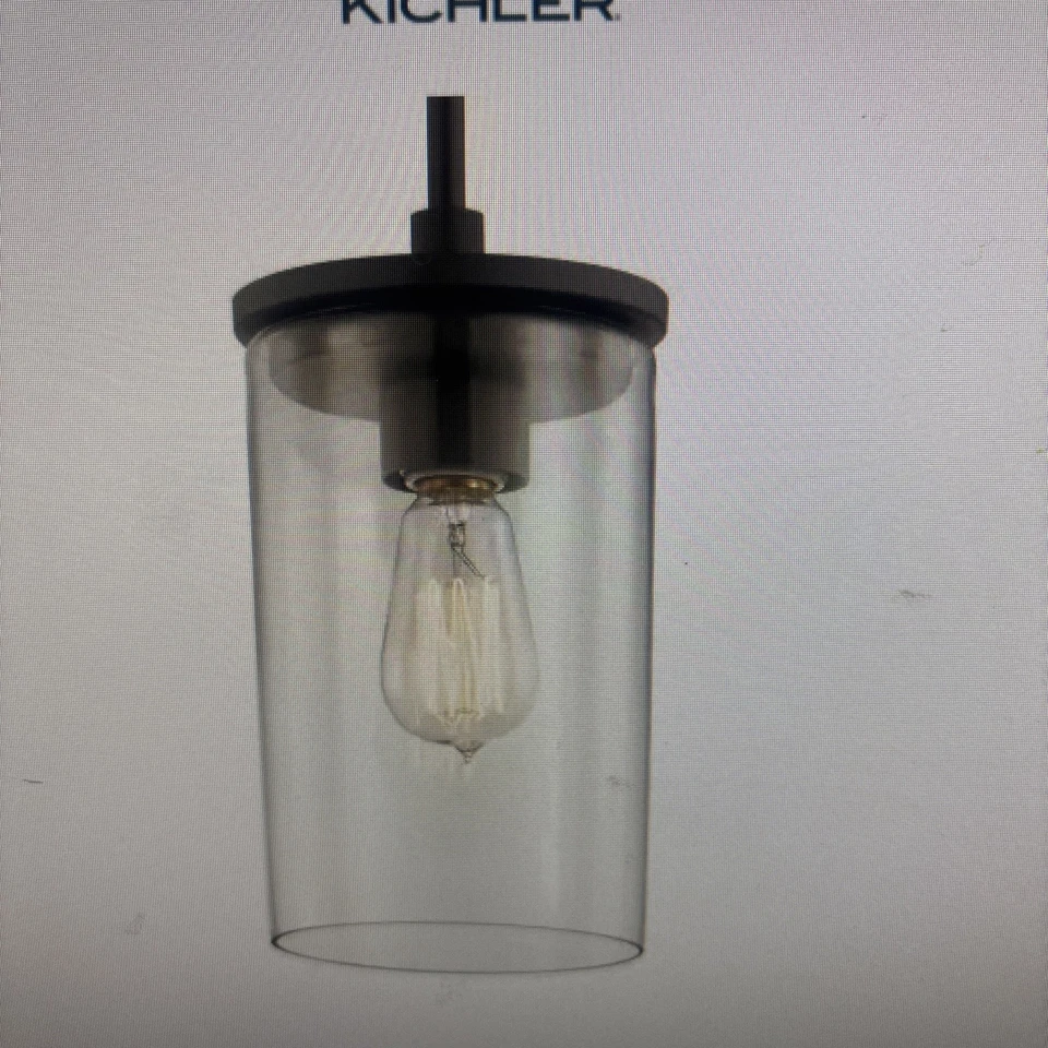 KICHLER Single Pendant Light 43060OZ Olde Bronze Clear Seedy Glass HH 22 - Image 3 of 4