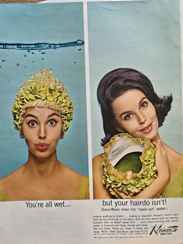 1963 Kleinert's Swim Caps All Wet But Hairdo Swimming Vintage Ad 