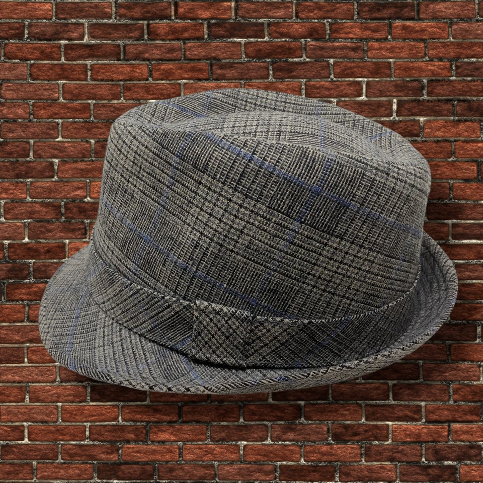 Concept One Talla L Gris Azul Cuadros Fedora Gangster Sombrero Trilby Mezcla Lana Cubana Foto 2 de 4