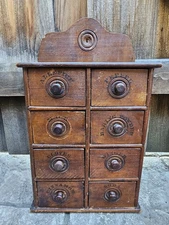 Antique Wooden Hanging 8 Drawer Spice Box Cabinet/Apothecary Chest Primitive