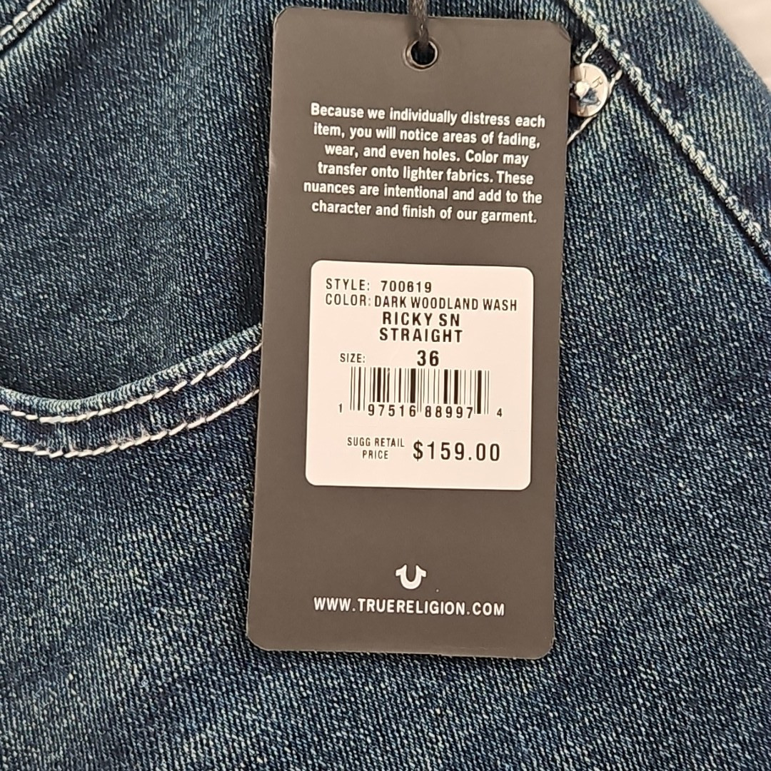 True Religion Ricky Jeans Men's 36x34 Med Wash Relaxed Straight Leg NEW NWT thumbnail 9