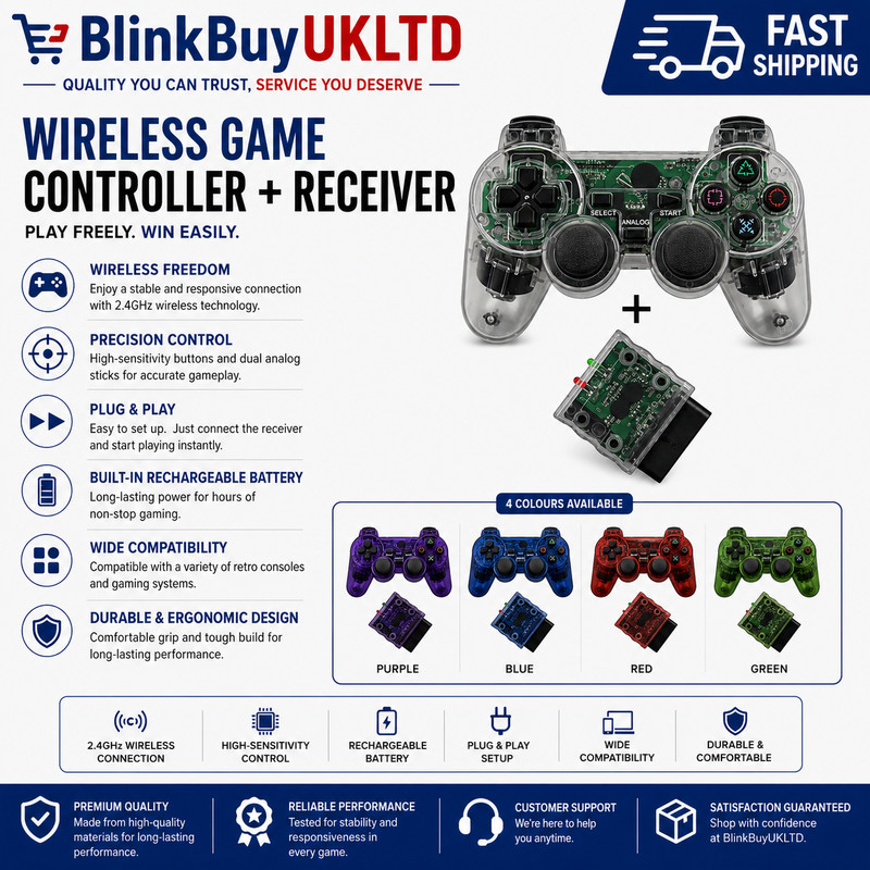 Wireless Game Controller for PS2 Console 2.4G Dual Vibration USB Joypad Pad