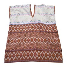 Antique Guatemalan Huipil Blouse Hand Woven White Pink