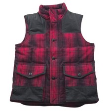 Eddie Bauer Yukon Goose Down Puffer Vest Mens Large Red Black Plaid Wool 550
