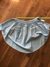 VINTAGE HALF APRON, BLUE  WHITED CHECKED GINGHAM WITH SMOCKING.