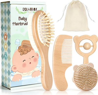 Baby Hair Bush and Comb Set, 5 Pack Wooden Baby Brush with Soft Goat Bristle for