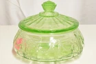 Anchor Hocking Uranium Glass Cameo Ballerina Green Depression Lidded Candy Dish