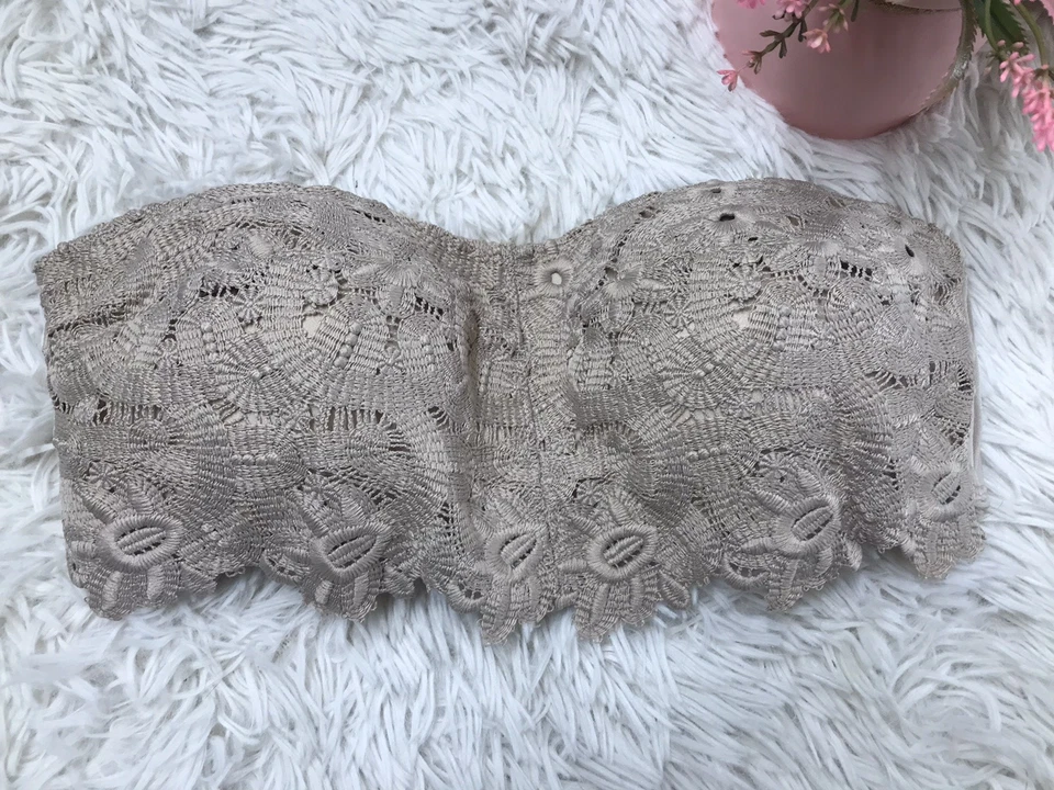 Aerie Intimates Embroidery Women’s M Strapless Bandeau Bra Bralette Brown Padded - Image 2 of 4