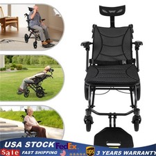 All Terrain Folding Reclining Transport Wheelchair Adjustable Backrest Headrest