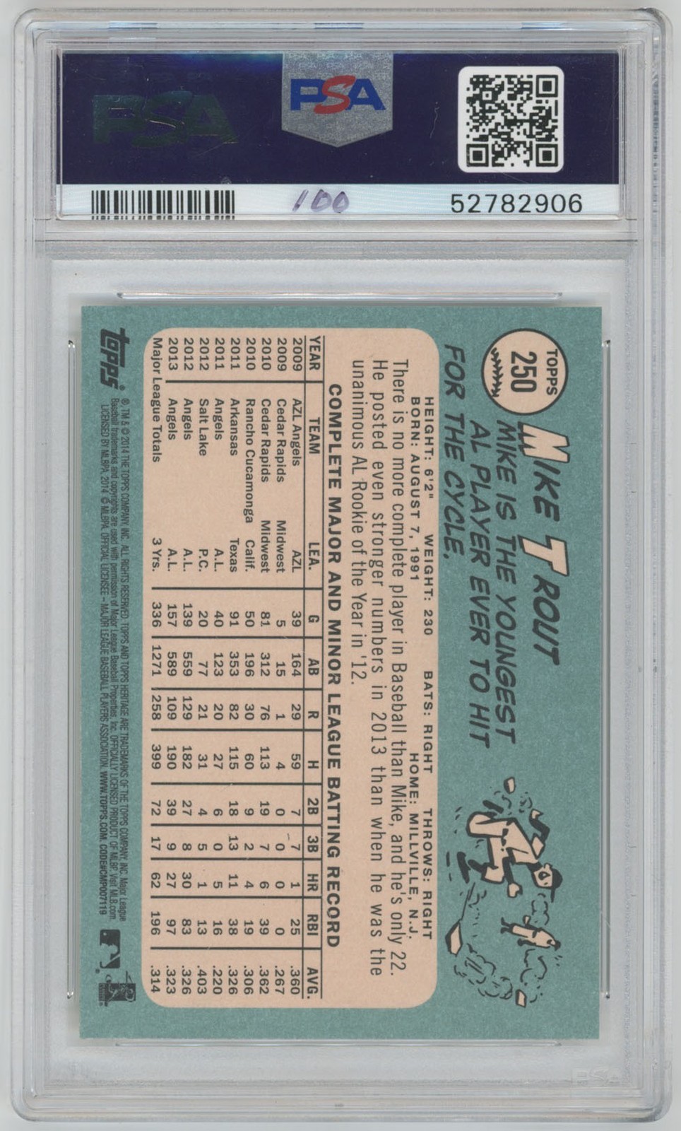 2014 Topps Heritage 250 Mike Trout PSA 10 733933 view 2