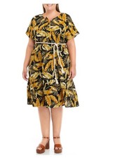 Womens Wonderly Plus Size Short Sleeve Gauze Stylish Midi Dress Button Closure