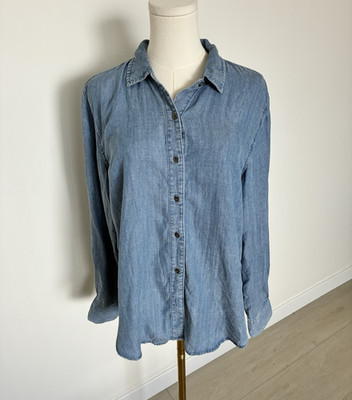 Splendid Women s S Blue Chambray Lyocell Collared Long Sleeve Shirt