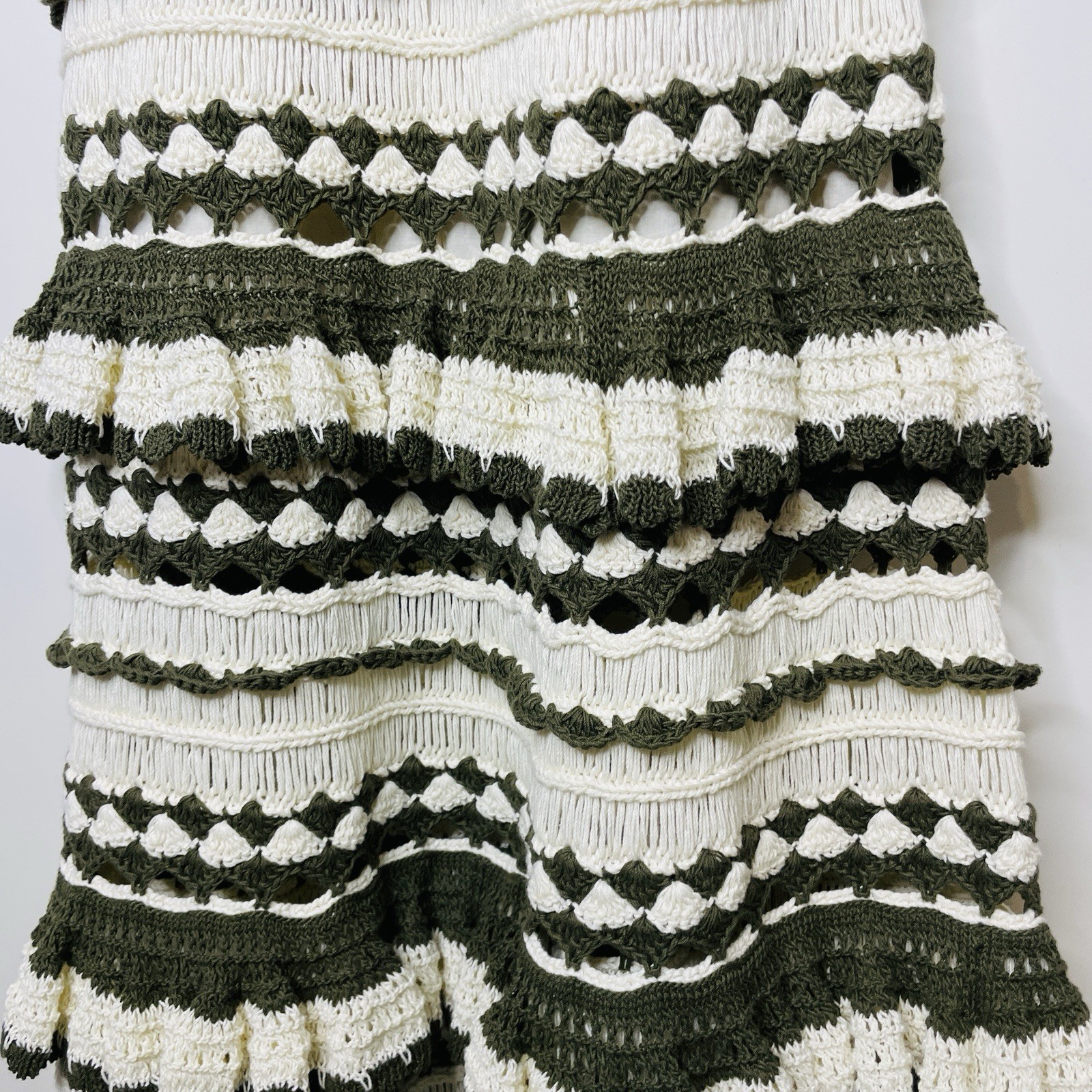 Zimmermann Devi Frill Cotton Crochet Midi Dress Size 0/AU 8/US 4 Cross Back Tie