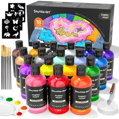 18 Colors Fabric Paint, 250ml/8.45oz, Permanent Soft Fabric Paint in Bottles ...