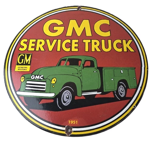 Vintage General Motors Sign - GMC Automobiles Trucks Gas Pump Ad Porcelain Sign