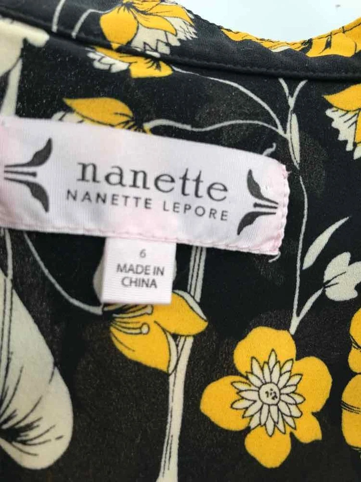 Pre-Owned Nanette Lepore Black Size 6 Floral Knee Length Long Sleeve Dress - Image 3 of 3