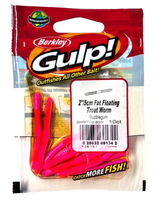 Berkley Gulp! 2'' Fat Floating Trout Worm Bubblegum 10 Count Package GHFFTW2-BGM