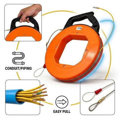 30 M Einziehband Einziehspirale Einziehdraht Fiberglas Kabel Einziehhilfe Kit DE