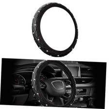 Bling Car Steering Wheel Cover, 15 Inch Non-Slip Elastic Soft Leather Black