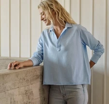 Frank & Eileen Patrick Popover Heritage Jersey Henley Top SZ-Medium French Blue