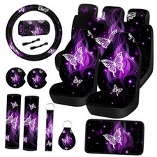 15 Pcs Butterfly Car Seat Covers Full Set Purple Glitter Butterfly Style