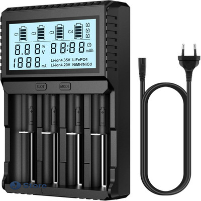 POWXS 18650 Batterieladegerät LCD Display Testfunktion Li-Ion IMR