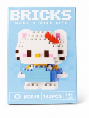 Cute White Cat Red Bow Mini Micro Building Blocks Figure Toy Set 142PCS Gift