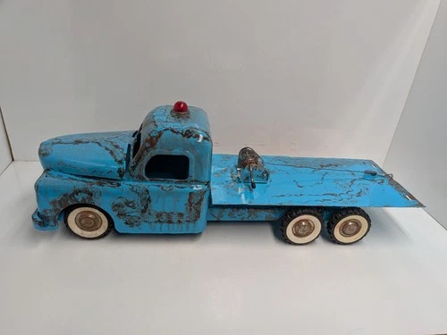 Vintage 1950s Structo Wrecker Flatbed Radrod Tow Truck Tandem Axel Long Frame
