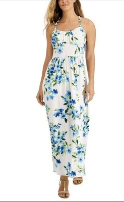 Jamie & Layla Womens Sz PM White Floral-Print Empire Maxi Dress Padded Summer