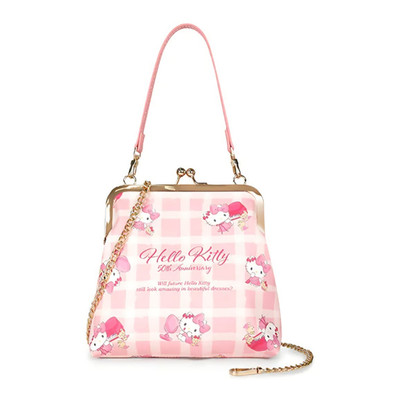 Sanrio Hello Kitty 50th Pink Check Crossbody Bag Chain Detachable Strap