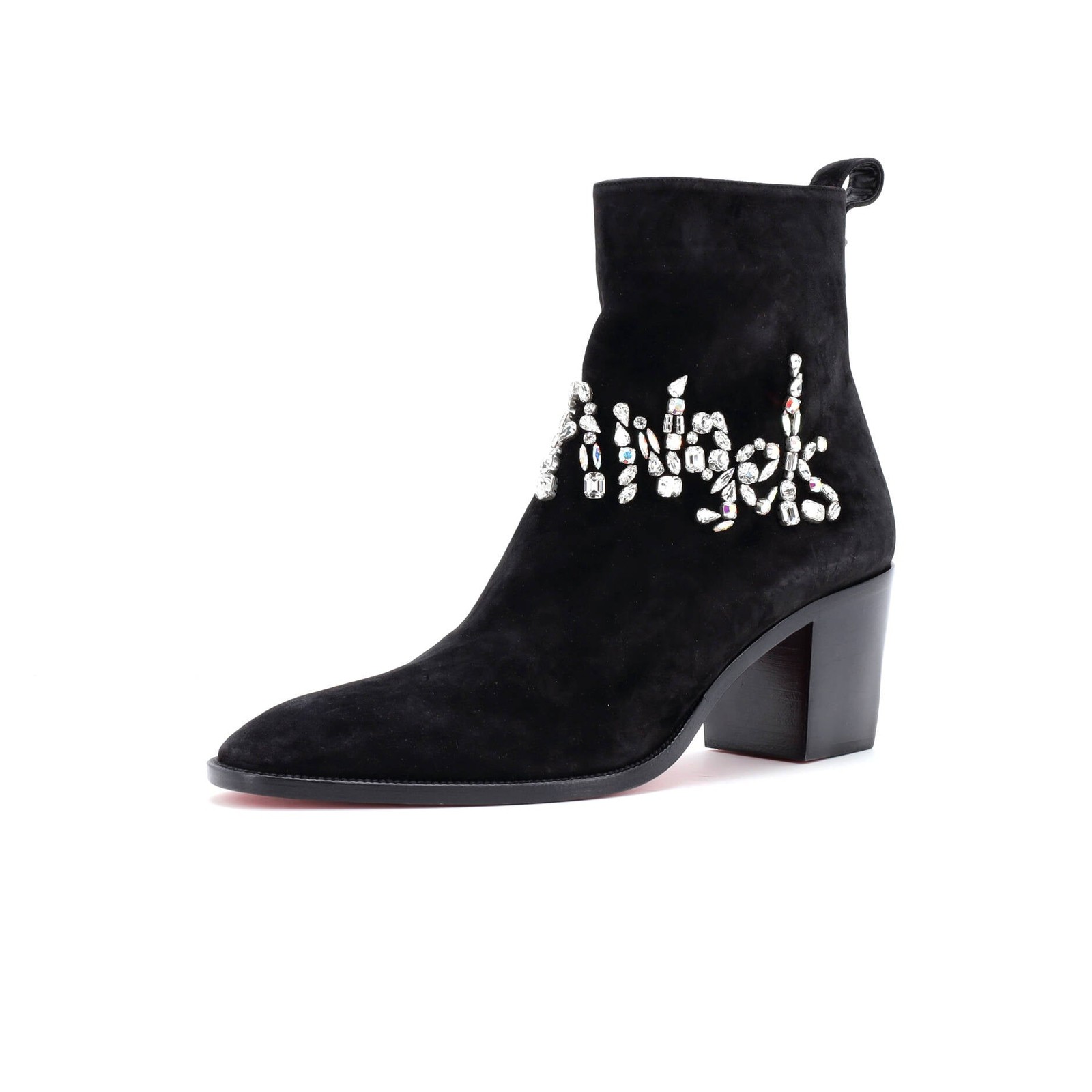 Christian Louboutin Women's Angels Heeled Ankle Boots Crystal Embellished Suede