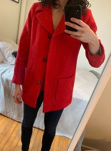red boucle coat
