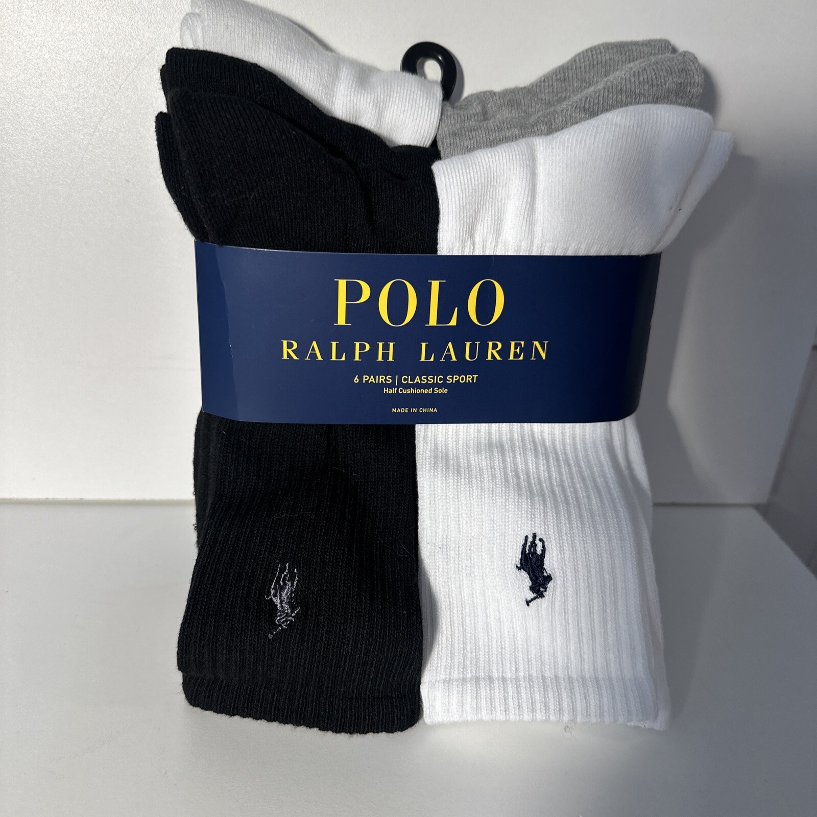 PONY Polo Ralph Lauren Men's Casual Socks 6 Pairs Sz 10 13 Black White Gray NEW