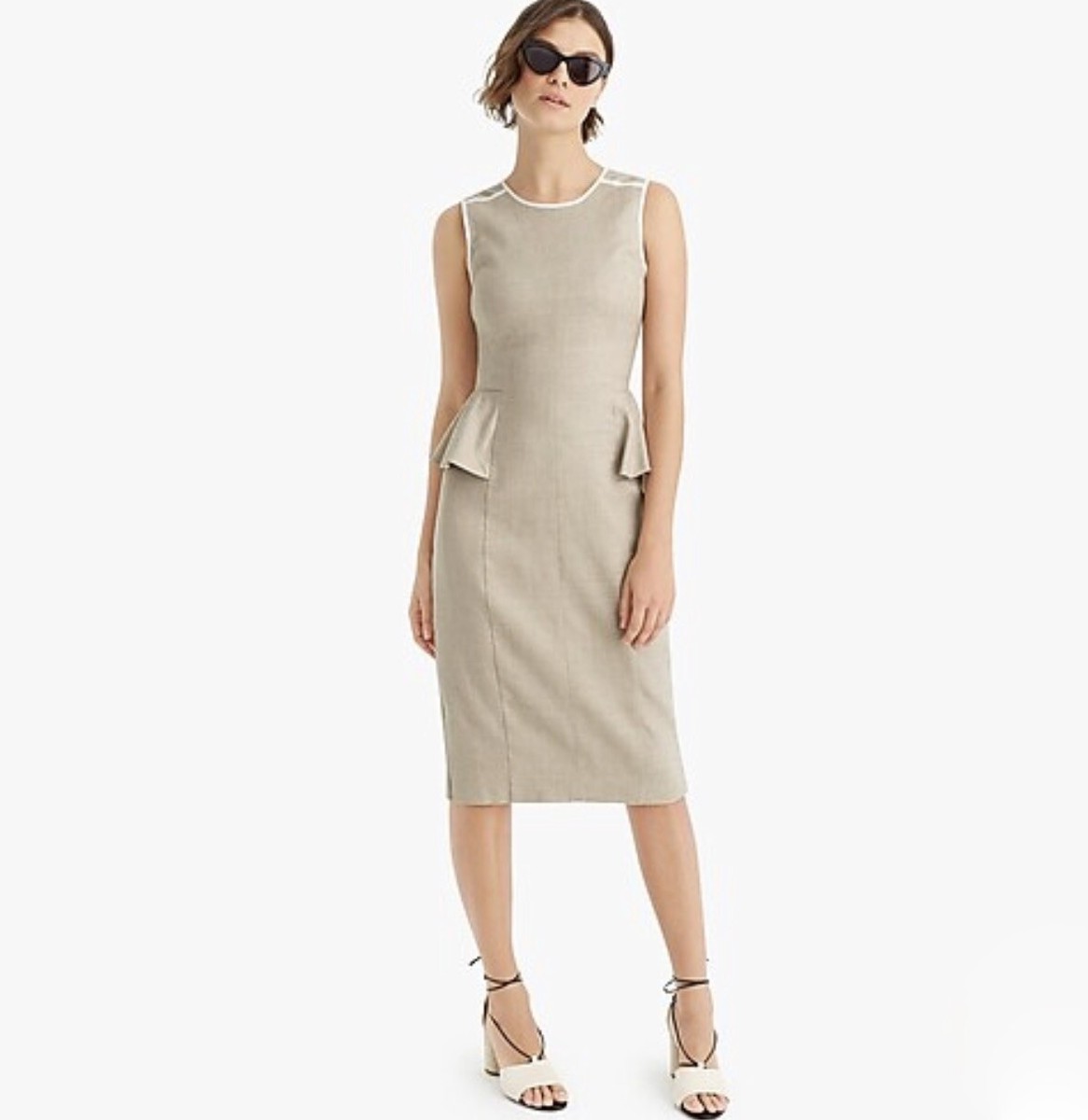 light grey peplum dress J.CREW IN STRETCH LINEN SIZE 14 FLAX L7752 SEQUIN-LACE