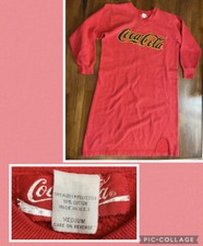 Vintage COCA COLA Sleep Shirt , Long , RED V-NECK Made In USA , Puffy Logo