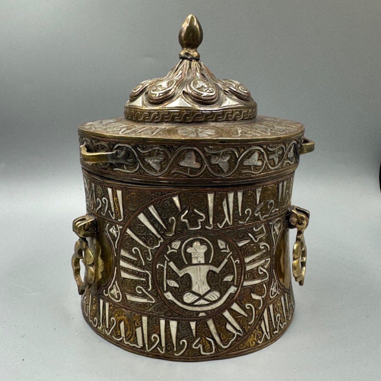 Antique Islamic Khurasan silver-inlaid bronze inkwell - 13th century E ...