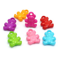 60 Mixed Bubblegum Color Acrylic Bear Charm Pendants 21X15mm Kids Crafts DIY