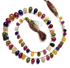 Natural Gem Multi Sapphire 6x5 to 11x8MM Size Faceted Teardrop Shape Beads 17.5"