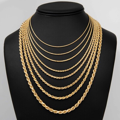 Rope Chain 14K Yellow Gold-Plated Solid Sterling Silver 925 All