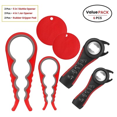 6 Pcs set - Jar Opener for Weak Hands, Seniors with Arthritis, 5 in 1 Multi Func