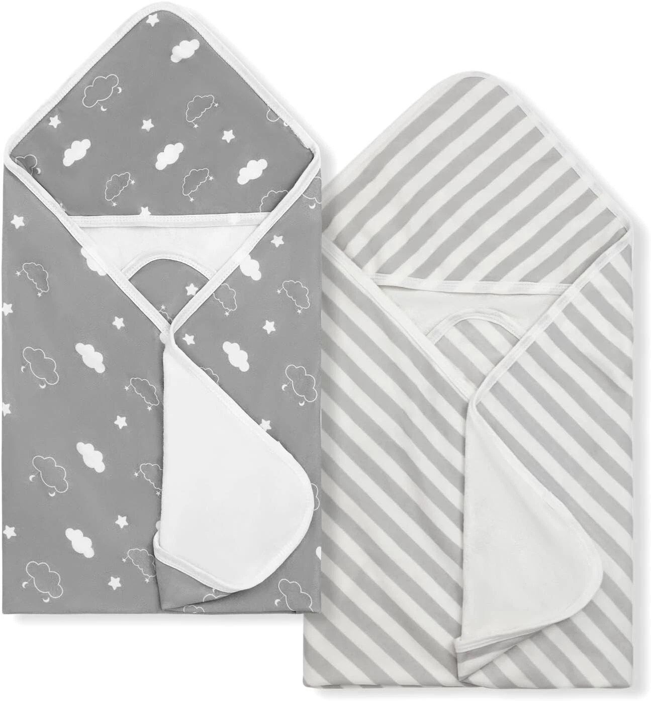 2 Pack Hooded Baby Towels, Soft and Absorbent Nursery Towel, Large 28x28 - Gray