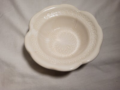 McCoy ivory bowl with curly Q pattern, very nice, no chips or cracks. 6'' dia