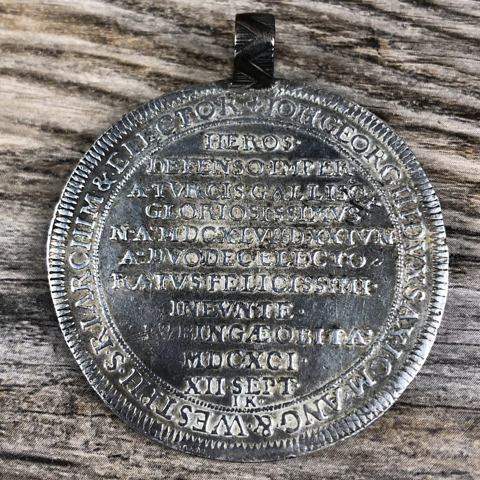 Antique 1691 1 Groschen Thaler John George III Death Silver Commemorative Coin - Image 2 of 3