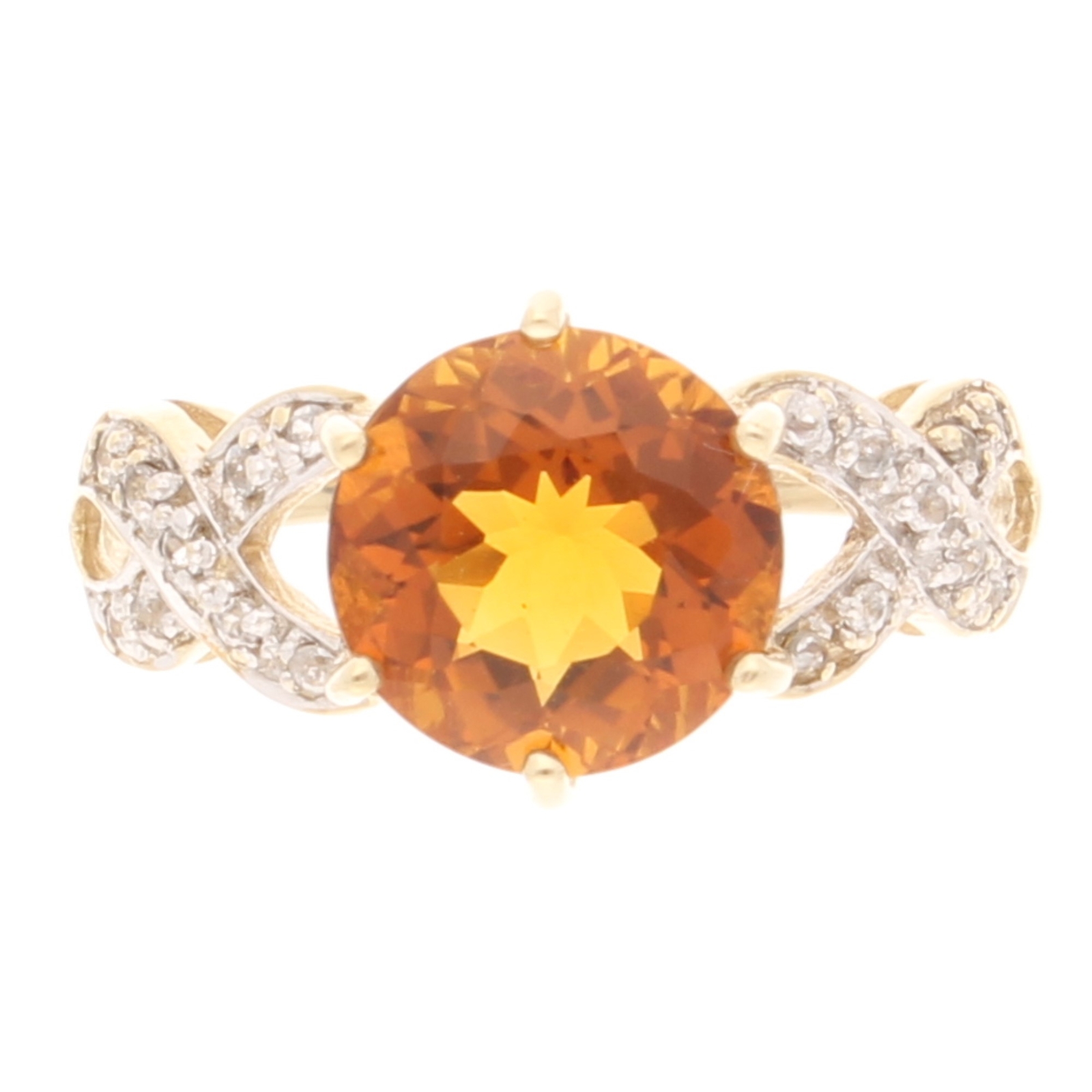 9Carat Yellow Gold Citrine Solitaire & Diamond Accents Ring (Size N) 8.5mm Head