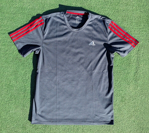 Adidas Climalite Med Gray Colorway Red 3-Stripes Sleeve Accent Sports Shirt EUC - Picture 5 of 10