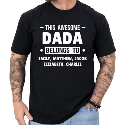 Personalized Dada T-shirt Custom Fathers Day Gift Kids Names Gifts Dada