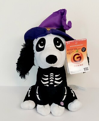 NEW Gemmy Halloween Skeleton Dog in Witch Hat Animated Dances Sings Ears Flap 