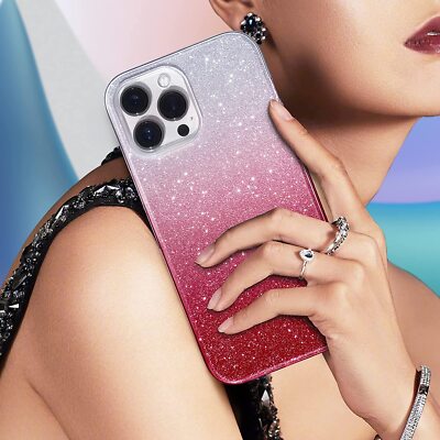 iPhone 14 Plus Pro Schutzhülle Slim Soft Pink Glitzer 3in1 Case